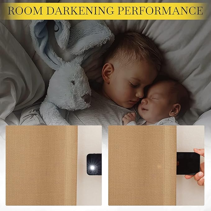 NICETOWN Thick Living Room Caramel Curtains 84 inches Long, Rod Pocket/Back Tab/Hook Belt Faux Linen Room Darkening Curtains Farmhouse Window Drapes for Bedroom, W52 x L84, 2 Panels - Image 3