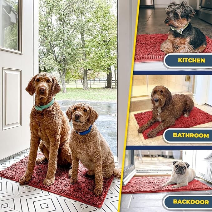 Muddy Mat® Pack of 3 Highly Absorbent Microfiber Dog Door Mat and Pet Rug, Non Slip Thick Washable Area Mat Soft Chenille for Kitchen Bathroom Bedroom and Outdoor - Red Small, Medium & Large - Image 7