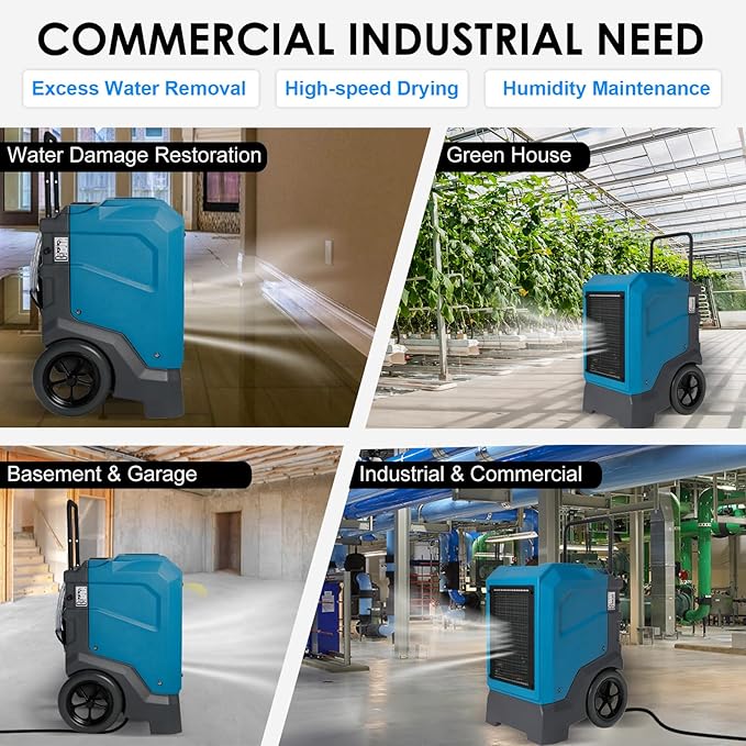 MOUNTO 310 Pints LGR Commercial Dehumidifier with Built-In Pump and Drain Hose – Portable, Heavy-Duty Dehumidifier with Wheels for Basements, Garages, Home, and Job Sites (Blue) - Image 7