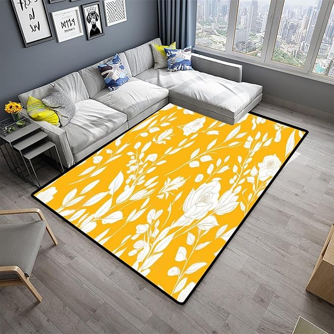 White Rose Floral Printing Pile Carpet - Foldable Area Rug for Living Room/Bedroom - Fade, Flame, and Stain Resistant, Quick Dry, Waterproof Floor Carpet, 24 x 36 Inch - Image 2
