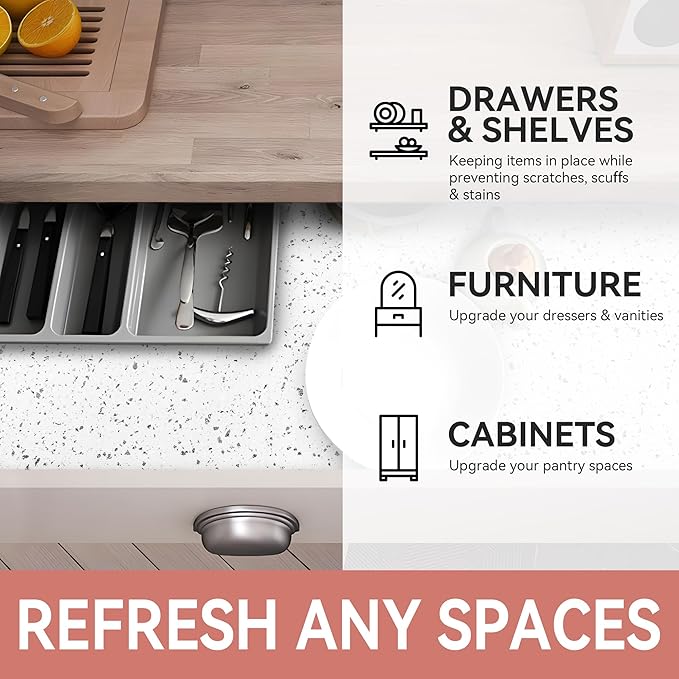 RAY STAR Shelf Liner, Non Adhesive Terrazzo Marble Cabinet Liner for Pantry Drawer, Strong Grip Non Slip Waterproof, Shelf Liners for Kitchen Cabinets Organization 12 Inch x 10 FT (2 Rolls) - Image 6