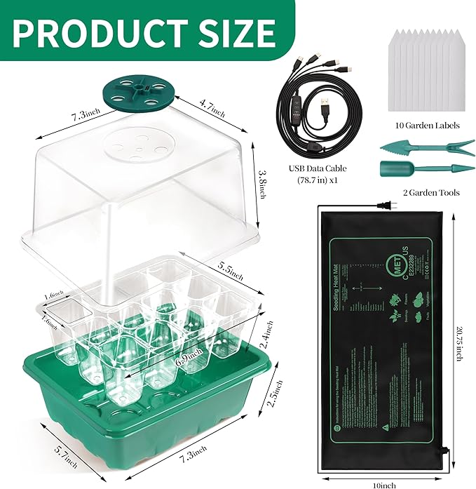 4-Pack Seed Starter Tray with Grow Light and Heat Mat, 48 Cells Seed Starter Kit with Adjustable Humidity Dome and Base, Germination Kit for Seed Growing Plant Propagation - Image 3