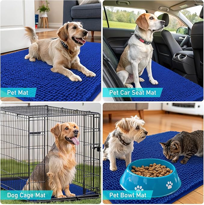 OLANLY Dog Door Mat for Muddy Paws 54x32, Absorbs Moisture and Dirt, Absorbent Non-Slip Washable Doormat, Quick Dry Chenille Mud Mat for Dogs, Entry Indoor Entryway Carpet for Inside Floor, Royal Blue - Image 7
