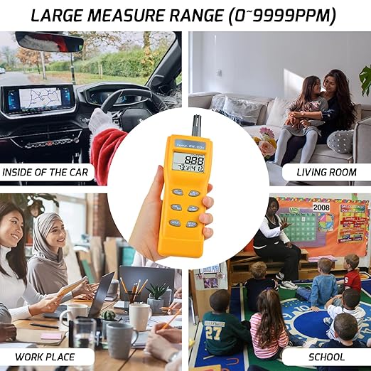 Portable CO2 Meter Handheld CO2 Detector Monitor 0~9999ppm, Carbon Dioxide Meter with Alarm Function, Temperature & Humidity Meter NDIR Sensor Air Quality Monitor for Home Trip Classroom and Office - Image 3