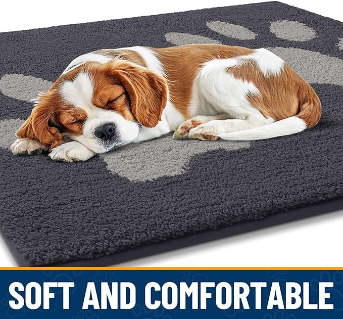 Smiry Dog Door Mat for Muddy Paws, Absorbs Moisture and Dirt, Low-Profile Entryway Mat with Non-Slip Backing, Entry Indoor Outdoor Doormat for Inside Floor (48x30 Inches, Dark Grey, Paw) - Image 4