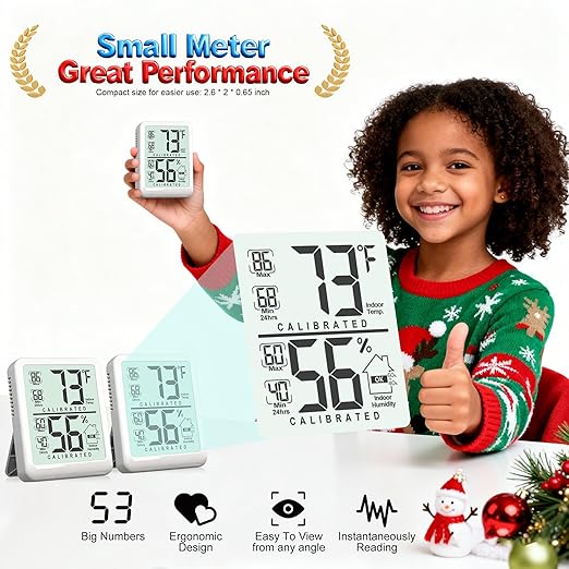 Antonki 2-Pack Room Thermometer, Digital Small Hygrometer Indoor Thermometer Humidity Gauge, Temperature Humidity Meter with Max/Min Record Monitor Sensor for Home, Plants - Battery Included - Image 3