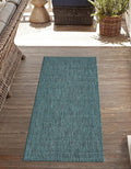 Unique Loom Outdoor Solid Collection Area Rug (2' 7" x 12' Runner Teal/Navy Blue) by UniqueLoom