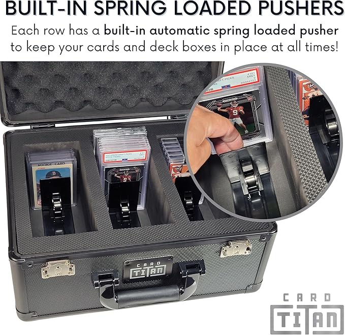 Vault Trading Card Storage Box - Lockable Sports Cards Hard Case with Spring-Loaded Pushers for Top Loaders & Graded Cards - 3 Row - Image 3