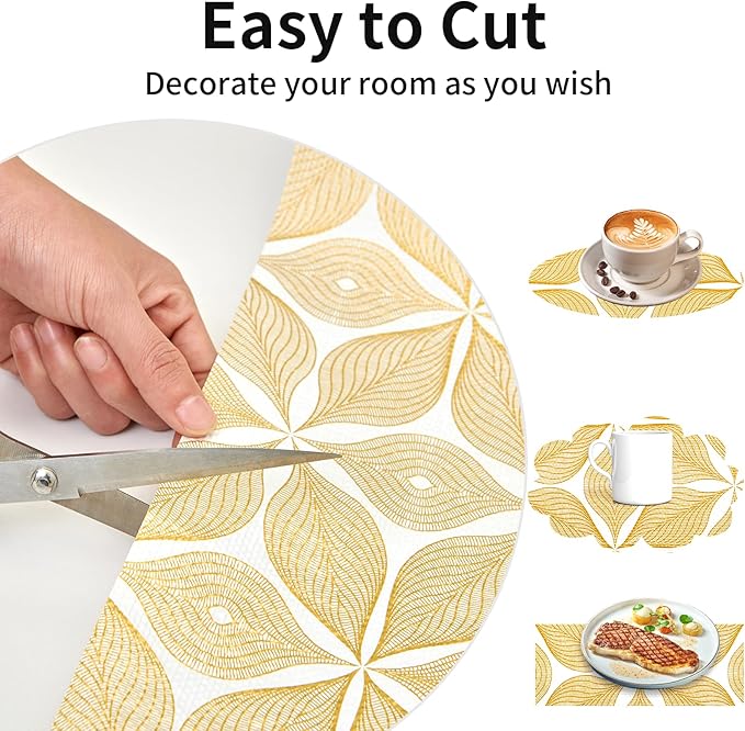 Shelf Liners for Kitchen Cabinets 23.62in x 20FT, Non Adhesive Cabinet Liner Strong Non-Slip Golden Leaf Drawer Liner, Easy to Clean for Shelf, Cabinet with Knife and Tape Measure - Image 4