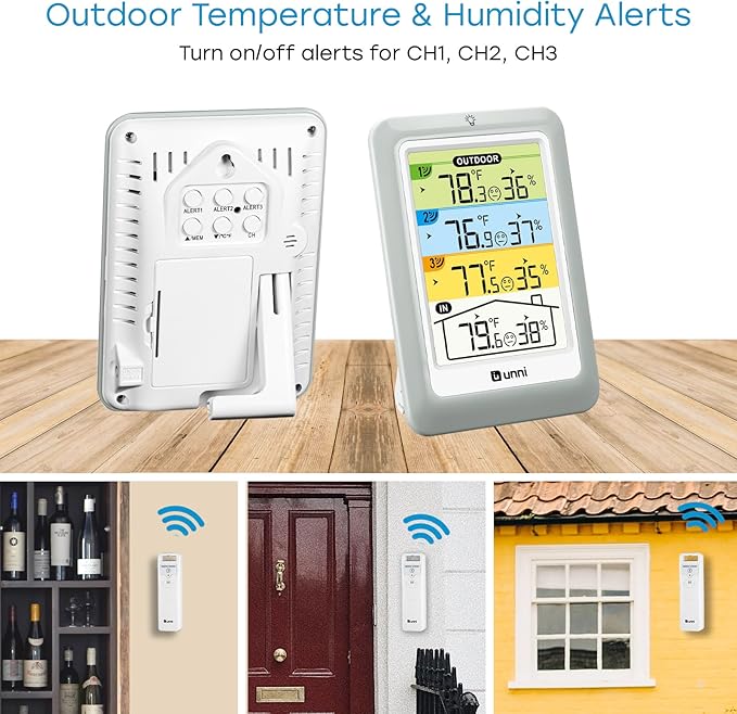 Indoor Outdoor Thermometer Wireless with 3 Sensors, 4.5 Inch Display with 330ft Range and Adjustable Backlight (Colorful) - Image 6