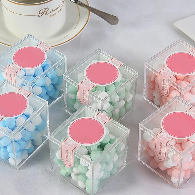 Acrylic Box with Lid 2 Pieces 4 * 4 * 4 Inch Clear Square Cube Plastic Decorative Boxes Clear Display Box Wedding Birthday Baby Shower Party Candy Jewelry Storage Boxes Organize Containers - Image 7