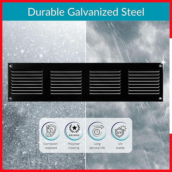 14x2 Vent Cover (Duct Opening) - Black HVAC Return Air Grille for Wall and Ceiling - Metal AC Vent Cover with Mesh - Rectangular Ventilation Register - External Dimensions: 15.75" W x 3.94" H - Image 3