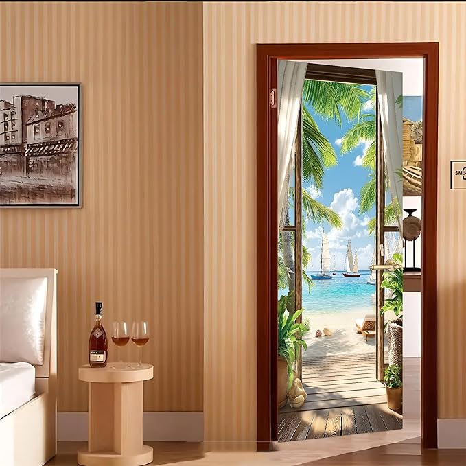 3D Door Decals Stickers Peel Stick Wall Murals Vinyl Wallpaper Self-Adhesive Mural Door Covers Decorative for Furniture Home Decor Wrinkle-Resistant Waterproof - Image 7