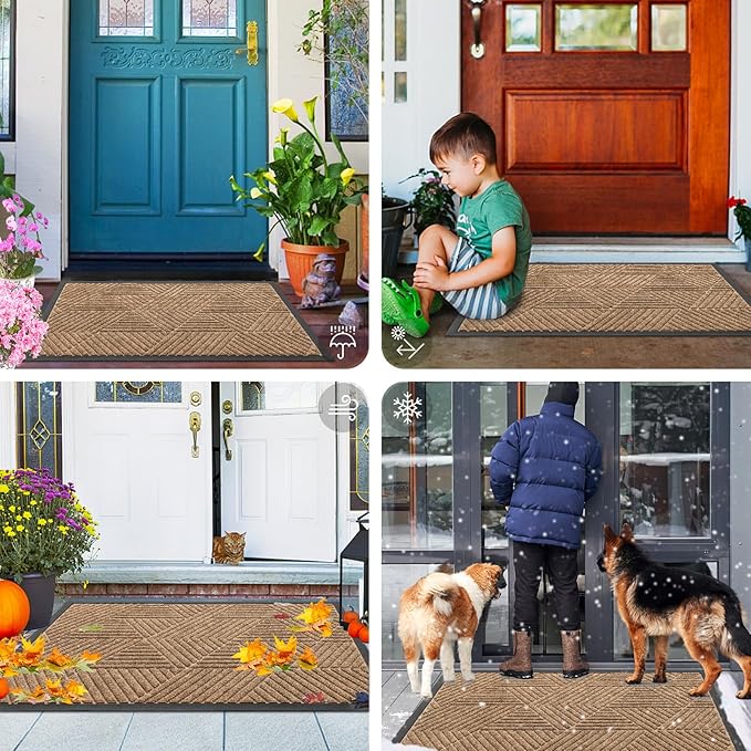 Smiry Front Door Mat Outside Entrance, Heavy Duty Sturdy Natural Rubber Doormat, Trap Dirt and Moisture, Easy Clean Low Profile Mats for Indoor Outdoor Entry, Irregular Triangle (29.5x17, Light Brown) - Image 7