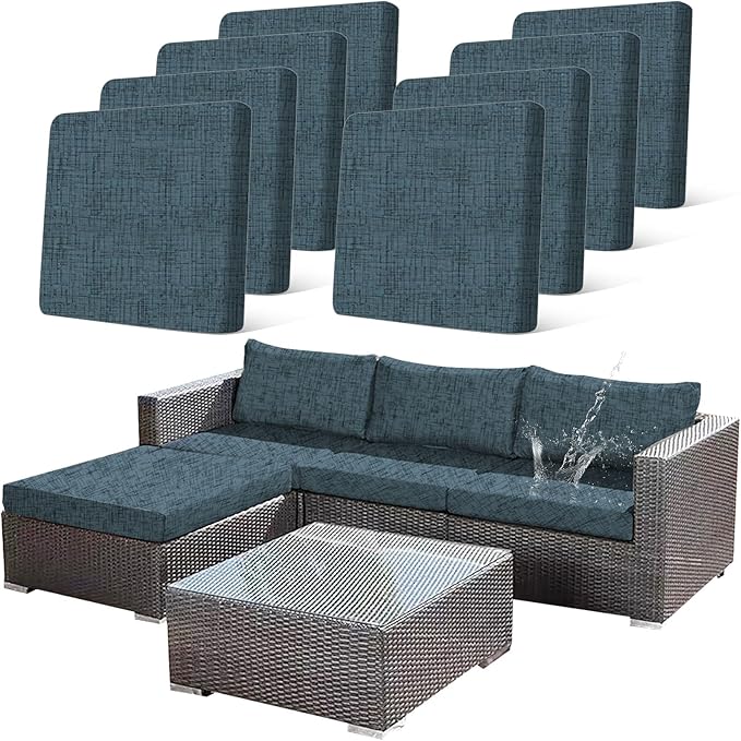 8Pcs Stretch Patio Cushion Covers Outdoor Couch Cover Replacement,Outdoor Textured Sofa Covers for Patio Couch,Washable Furniture Cover (Navy Blue,Cushions Not Included) by CALBODE