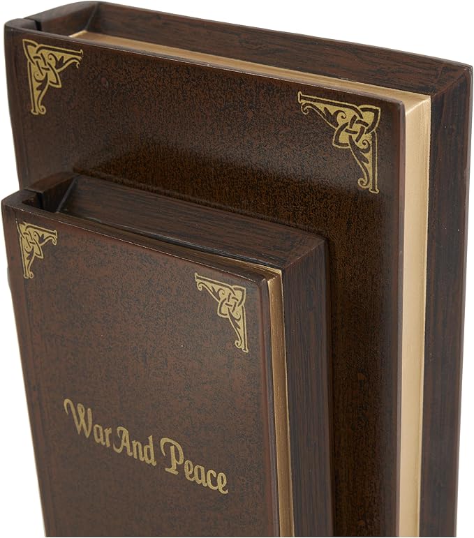 Deco 79 Wooden Decorative Box "War and Peace" Storage Faux Book Decorative Keepsake Boxes, Set of 2 Storage Boxes 11", 9"W, Brown - Image 4