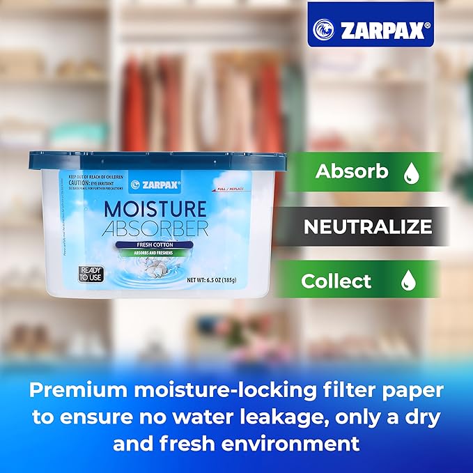 Moisture Absorber Fresh Cotton 6.5 oz/185g | Removes Moisture, Damp & Humidity | Odor Absorber With Fresh Cotton Fragrance | Moisture Trap for Bathroom, Closet, Kitchen | Set of 15 - Image 7