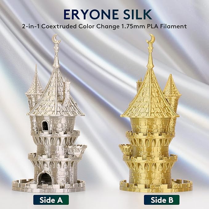 ERYONE Silk Dual Color PLA Filament 3D Printer 1.75mm +/- 0.03mm, Bicolor Filament Two Tone PLA 1KG(2.2lbs) Cardboard Spool, Gold Silver - Image 3
