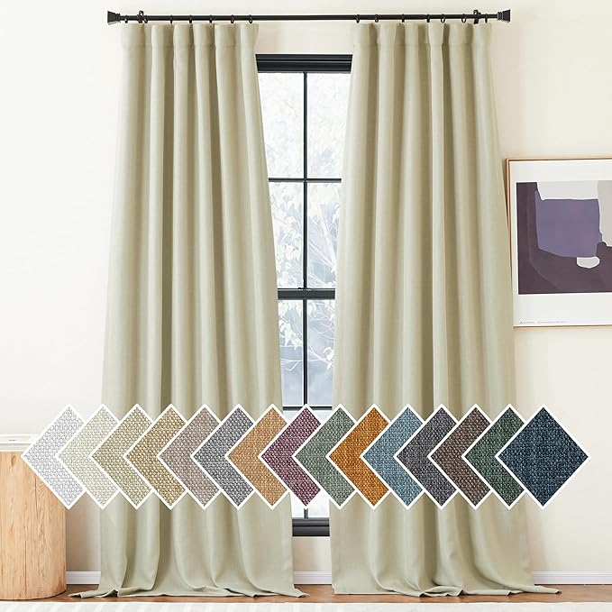 NICETOWN Room Darkening Bedroom Curtains 84 inches Long, Pinch Pleated Curtains Faux Linen Blend Light Blocking Noise Canceling Thermal Drapes for Living Room, Linen Beige, W52 x L84, 2 Panels by NICETOWN