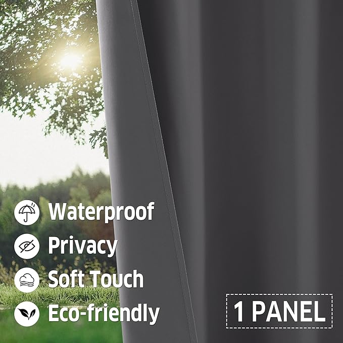 RYB HOME Extra Wide Outdoor Curtains for Patio Waterproof Tab Top Heavy Duty Thermal Insulated in Summer Full Coverage Privacy for Porch, Gazebo & Pergola, W100 x L84, Grey, 1 Panel - Image 4