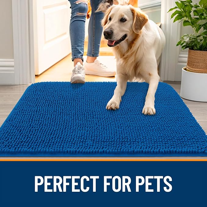 OLANLY Dog Door Mat for Muddy Paws 40x32, Absorbs Moisture and Dirt, Absorbent Non-Slip Washable Doormat, Quick Dry Chenille Mud Mat, Entry Indoor Entryway Carpet for Inside Floor, Deep Navy Blue - Image 6