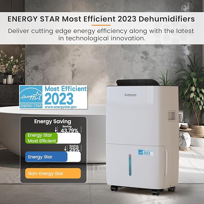 Fehom 80 Pints Dehumidifier Most Efficient Energy Star - 5,000 Sq. Ft. Dehumidifier for Basement with Drain Hose and 1.06 Gal Water Tank, Smart Dehumidifiers for Home, Large Rooms(JD025L-80) - Image 3