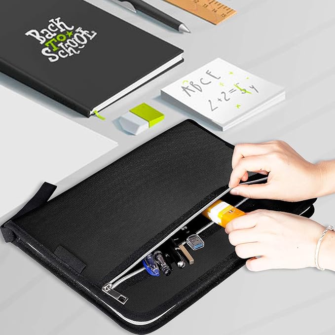Fireproof Safe Waterproof Accordion File Bag Folder Expanding Filing Folder with 14 Multicolored Pockets, A4 Letter Size, Document Organizer Holder and Color Labels /2 Zipper (Black 14.3" x 9.8") - Image 6