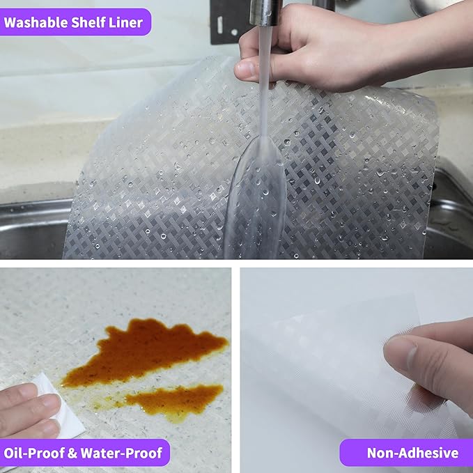 Non-Slip Shelf Liner, for Kitchen Cabinets, Washable Oil-Proof & Waterproof Drawer Mats for Refrigerators, Shelves & Desks, Non-Adhesive EVA Material - Image 6