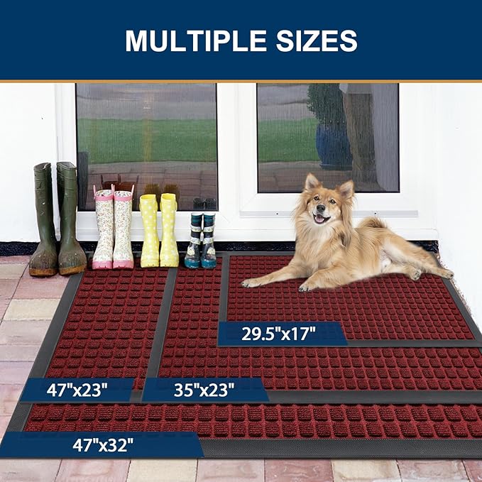 Smiry Front Door Mat Outside Entrance, Heavy Duty Natural Rubber Doormat, Non Slip, Trap Dirt and Moisture, Easy Clean, Low Profile Welcome Floor Mats for Indoor Outdoor Entry, 47x23 Inch, Red - Image 6