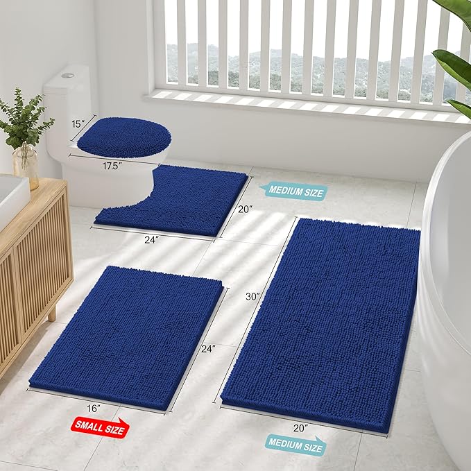 Smiry Luxury Chenille Bathroom Rugs 30x20, Extra Soft and Absorbent Shaggy Bath Mat, Machine Washable, Non-Slip Plush Carpet Runner for Tub, Shower, and Floor, Home Decor Accessories, Royal Blue - Image 2