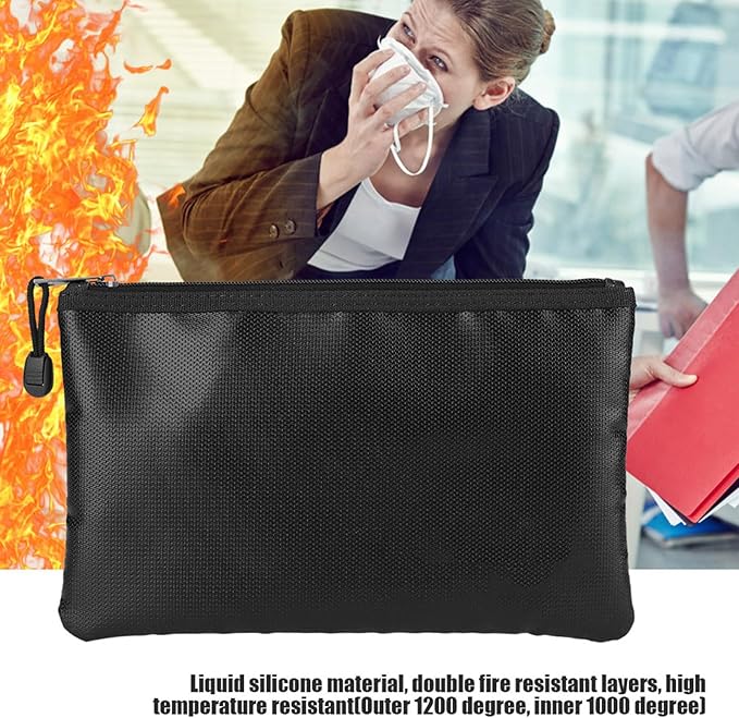 plplaaoo Fire Document Bag Briefcase High Temperature Liquid Silicone Material for Passport Money Laptop Keeping Home Use Black 27x16cm 29x20cm (27 * 16CM) - Image 7