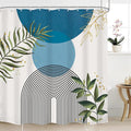 Blue Boho Modern Shower Curtain 72Wx72H Mid Century Abstract Gold Green Leaves Sun Arch Minimalist Geometric Aesthetic Plant Bathroom Decor Neutral Bath Curtain Fabric Polyester 12 Pack Hooks by MitpokBrand