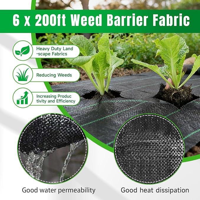 Weed Barrier Fabric Planting Cover - 6 x 200 FT Heavy Duty Landscape Fabric Ground Cover Block for Outdoor Planting - Image 2
