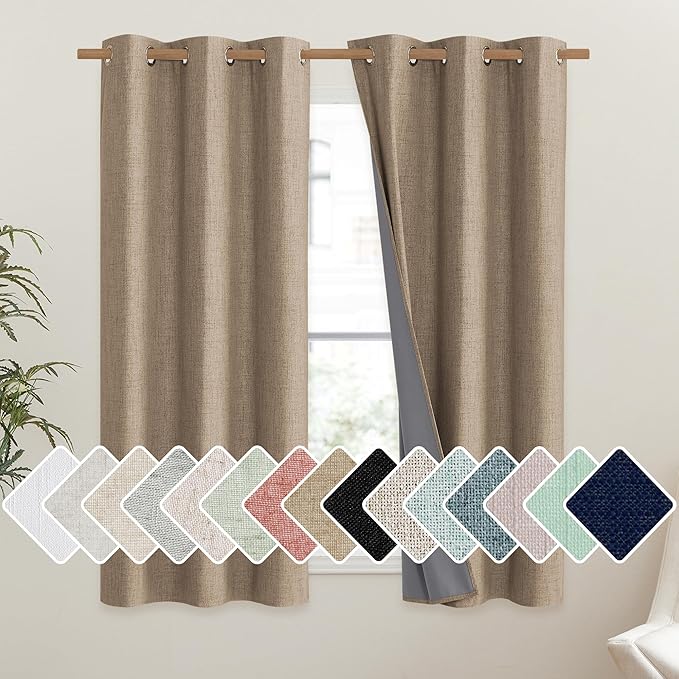 NICETOWN Burlap Vintage Open Linen Weave Flax Thermal Curtains, 100% Blackout Curtains 54" Long for Dining Room, Soundproof Window Treatment Drapes for Kitchen, 42" Wide Per Panel, Set of 2 by NICETOWN