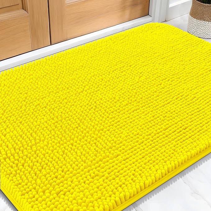 OLANLY Dog Door Mat for Muddy Paws 30x20, Absorbs Moisture and Dirt, Absorbent Non-Slip Washable Doormat, Quick Dry Chenille Mud Mat, Entry Indoor Entryway Carpet for Inside Floor, Lemon Yellow by OLANLY