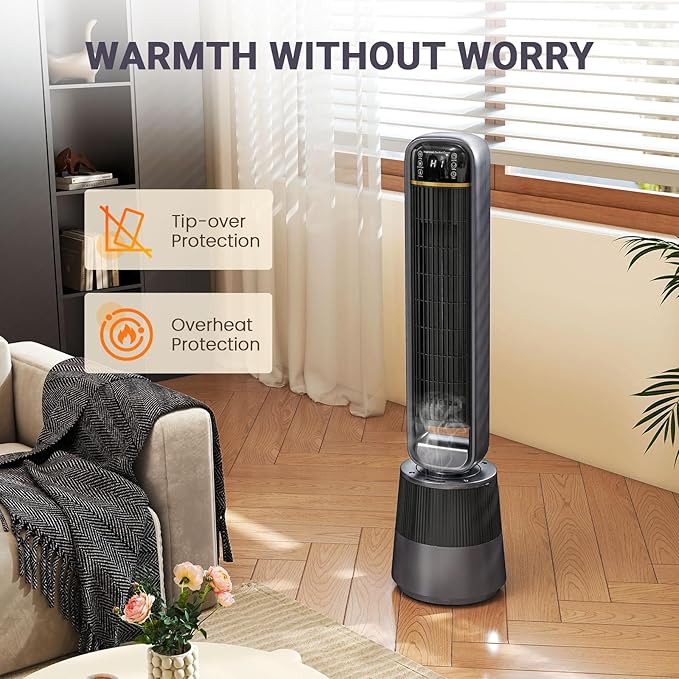 Zynkez 2-in-1 Space Heater with Humidifier, Heater and Fan Combo with 1.75L Water Tank, Thermostat Control, Dual-Motor Fan, 150° Oscillation, 35.5" Indoor Heater for Large Room Use Bedroom & Office - Image 2