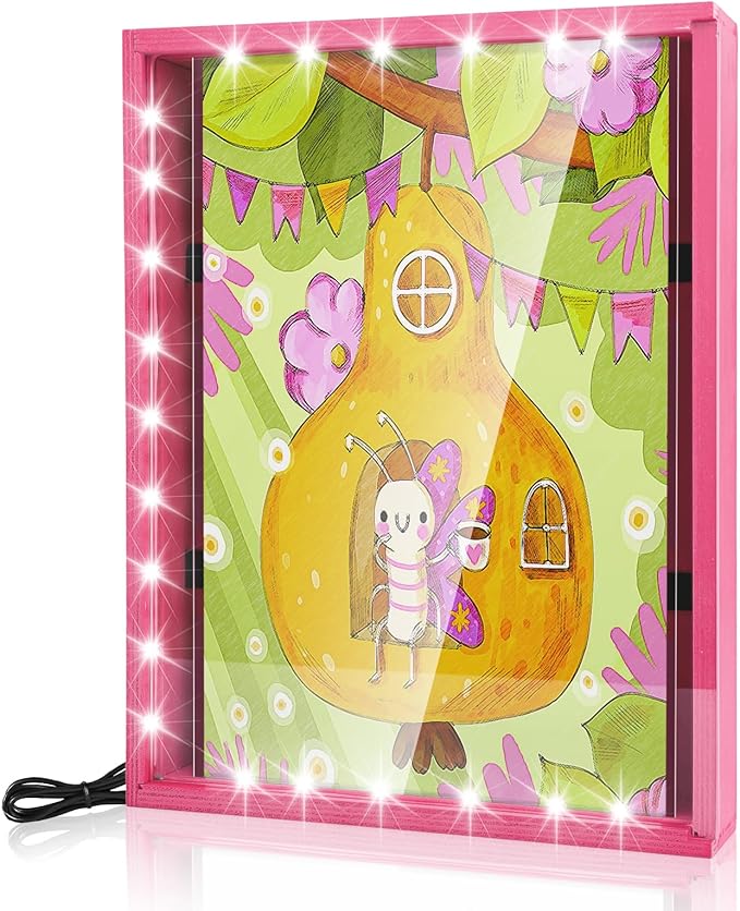 Shadow Box with LED Light for Dried Flowers, Changeable Picture Display & Storage, Frame Wall-mounted & Tabletop Art Display Shadow Box Frame (Light Red) - Image 2
