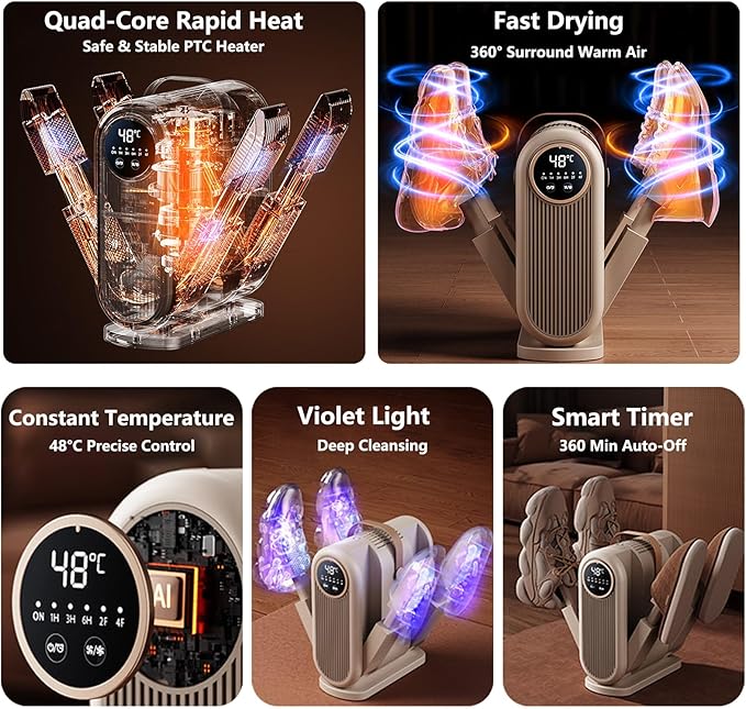 Volodya Portable Shoe Dryer and Boot Dryer Foldable Fast Drying Electric Footwear Care for Work Boots Sneakers Athletic Shoes Travel Gym Home Use - Image 2