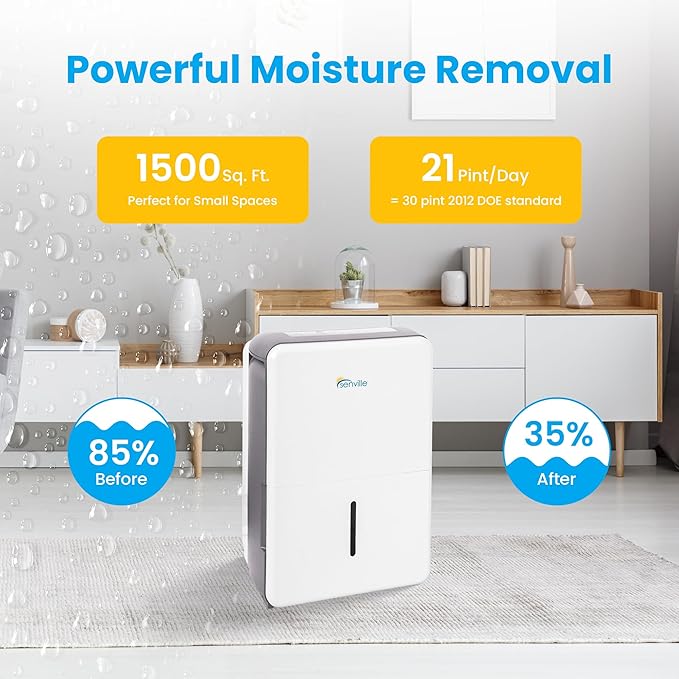 Senville 20 Pint Dehumidifier, Energy Star Certified, Washable Filter, Ideal for Basements, Bedroom, Living Space, Energy Star, Washable Filter, Up to 1,500 Sq. Ft., White - Image 6