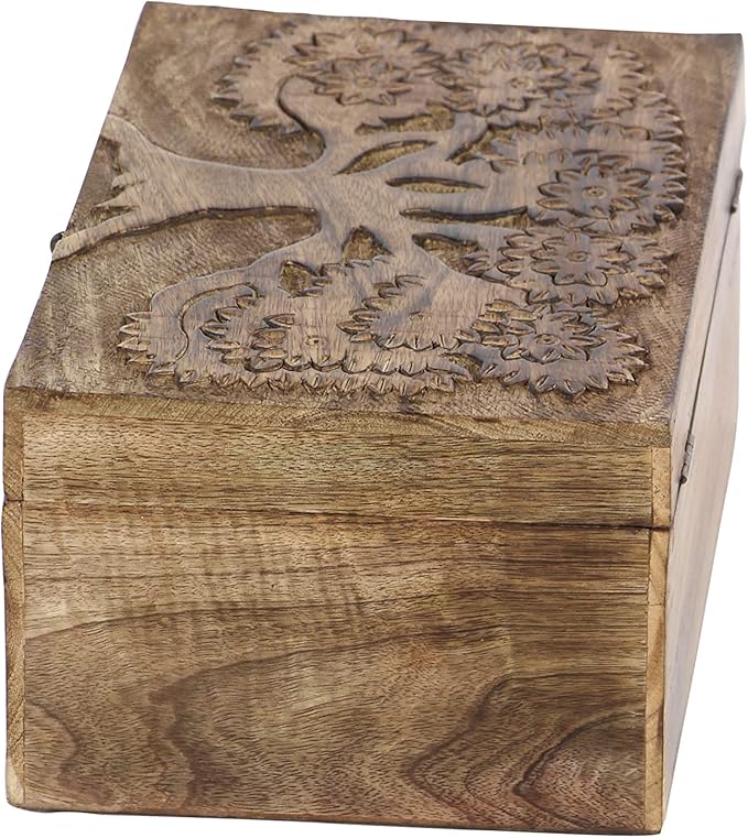 Deco 79 Mango Wood Floral Handmade Decorative Box Decorative Keepsake Boxes with Hinged Lid, Set of 3 Storage Boxes 8", 10", 12"W, Brown - Image 13