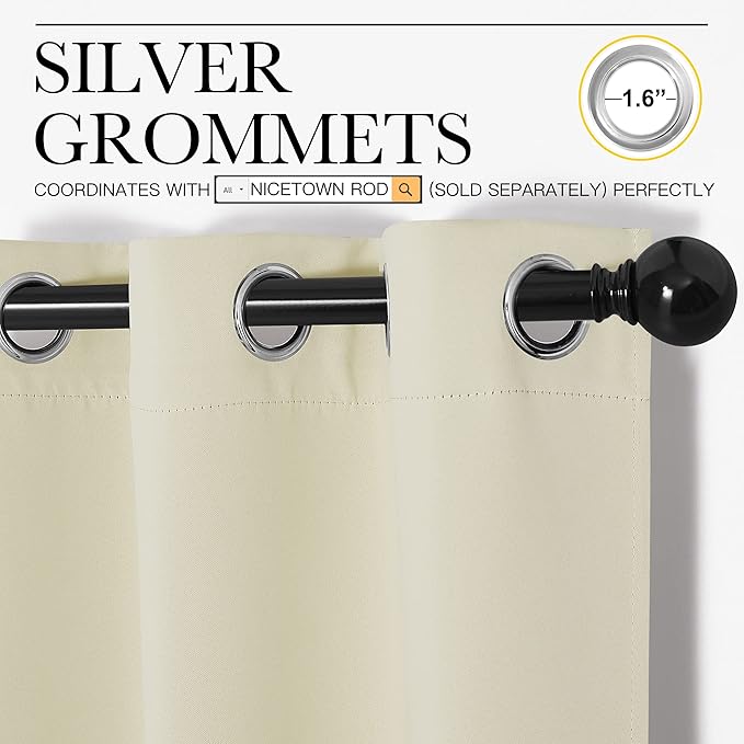 NICETOWN Room Darkening Draperies Window Curtain Panels, Thermal Insulated Grommet Room Darkening Curtains for Bedroom (Beige, 2 Panels, W34 x L54 -inch) - Image 3