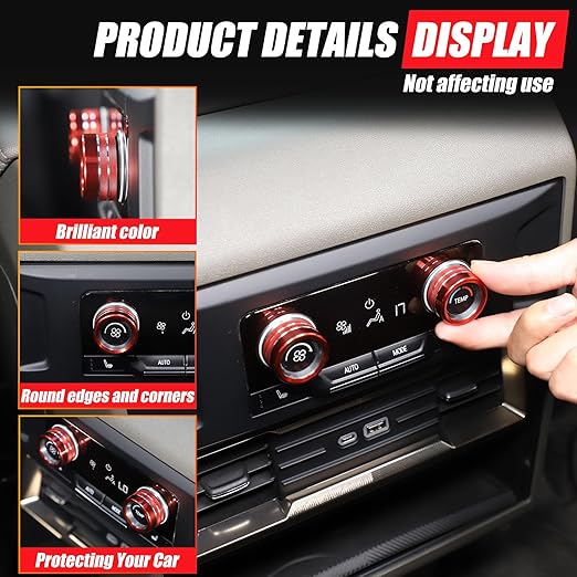Air Conditioner Switch Control Button Knob Cover Compatible with 2024-2025 Hummer EV Accessories Rear Climate Control Knob Covers, Aluminum Alloy AC Decal Trim Rings Interior 2Pcs (Red) - Image 3