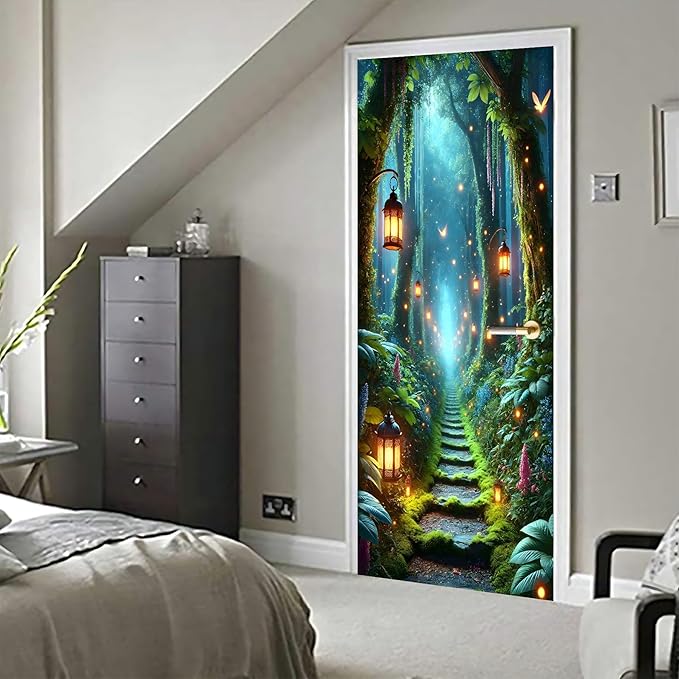 3D Door Stickers, Peel and Stick Vinyl Wallpaper ，Self-Adhesive Mural for Home Decor 30.3" W x 78.7" H (Forest Path, 30.3" W x 78.7" H) - Image 6