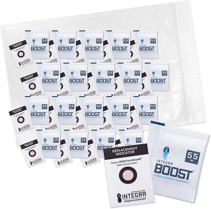 Integra Boost 55% RH Level - 4 Gram Size - Two-Way Humidity Control Pack - Incl. Replacement Indicator Cards - Food Storage & Herbs Moisture Balancer for Up to 1/2 oz (Pack of 20) by IntegraSpecialtyProducts