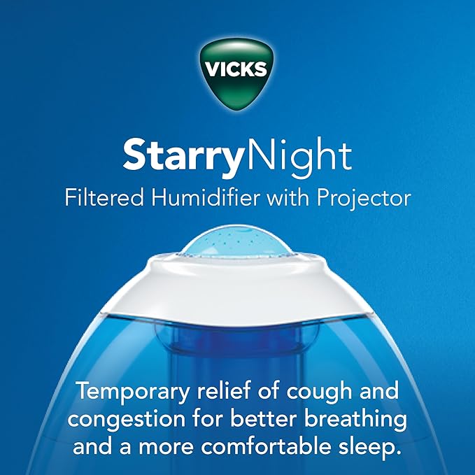 Vicks Starry Night Filtered Cool Mist Humidifier, Medium to Large Rooms, 1 Gallon Tank – Cool Mist Humidifier for Baby and Kids Rooms with Light Up Star Night Light Display, Works with Vicks VapoPads - Image 2
