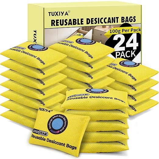24Pack(100g Each) Rechargeable Silica Gel Desiccant Packets,Color Indicating Desiccant Packs for Storage,Moisture Absorbers for Storage Bins,Suitcase,Safes,3D Filaments,Wet Zones and Cars by Unknown
