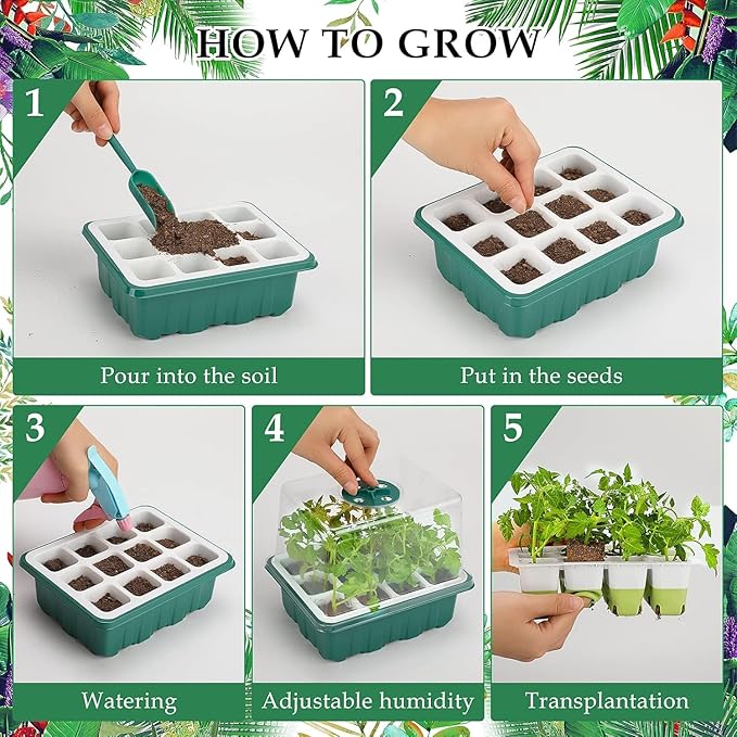 Seed Starter Tray with Grow Light, 48 Cells Indoor Seed Starter Kit, Flexible Silicone Seedling Starter Trays, Germination Tray Kit with Humidity Dome & Lids(4in Height), Reusable & Dishwasher Safe - Image 5