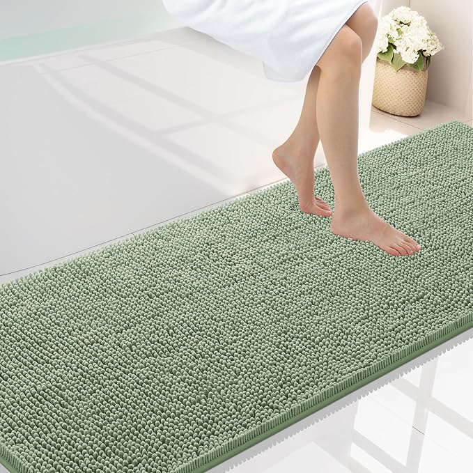 Smiry Luxury Chenille Bathroom Rugs 70x24, Extra Soft and Absorbent Shaggy Bath Mat, Machine Washable, Non-Slip Plush Carpet Runner for Tub, Shower, and Floor, Home Decor Accessories, Sage Green by Smiry