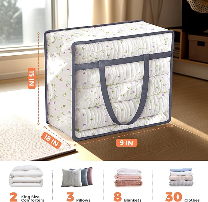Budding Joy Clear Zippered Storage Bags for Clothes,40L Closet Organizers and Storage Containers Vinyl Moving Bag for Bedding, Linen, Blankets, Comforters, Clothing & Toys, Grey, 4 Pack - Image 2