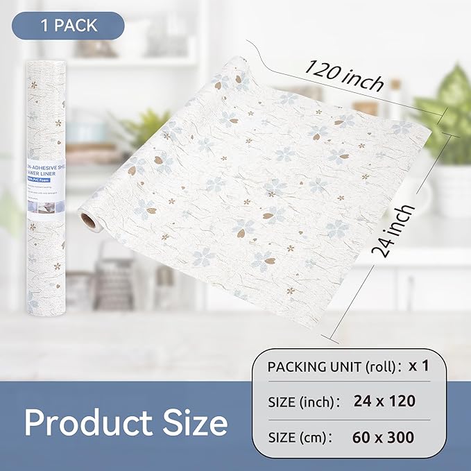 FIFTY FEET 24"x120" Non-Adhesive Shelf Liner for Kitchen Cabinets and Drawers, Washable Non-Slip PVC Cabinet Liner (White Floral)(1 Roll) - Image 5